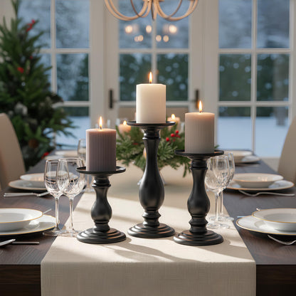 Matte Black Pillar Candle Holders Set of 3-10", 8", 6”H Candlestick Candle Holders Stand, Home Coffee Table Decor Decorations Centerpiece for Dining/Living Room