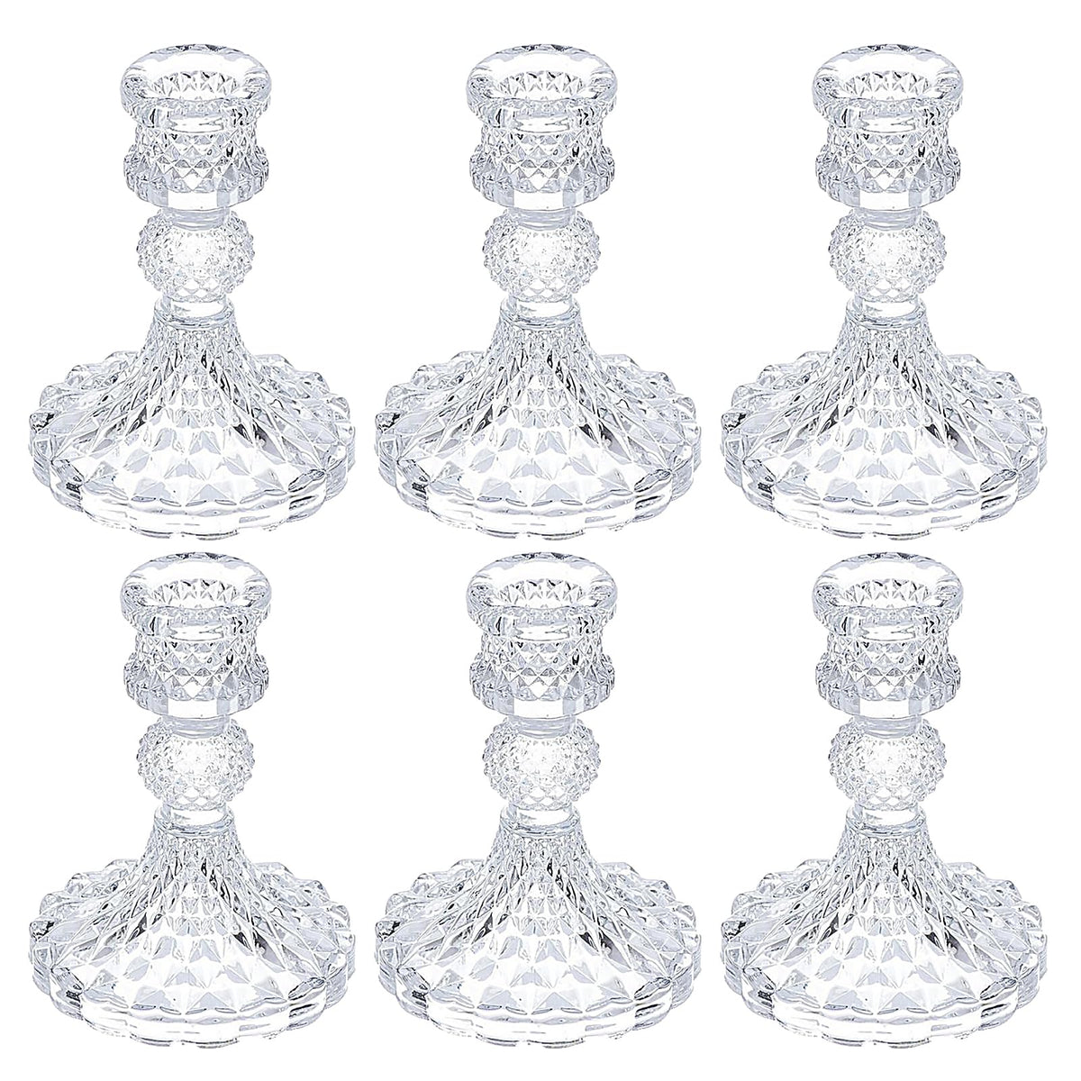 6 PCS Glass Candlestick Holders, Crystal Candle Holders& Glass Candle Holder for Wedding Party Table, Thick Candle Holders for Rustic, Party Supplies, Anniversary, Dining Room Table, Valentine's Day