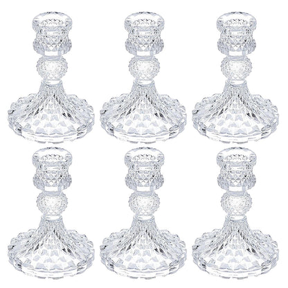 6 PCS Glass Candlestick Holders, Crystal Candle Holders& Glass Candle Holder for Wedding Party Table, Thick Candle Holders for Rustic, Party Supplies, Anniversary, Dining Room Table, Valentine's Day
