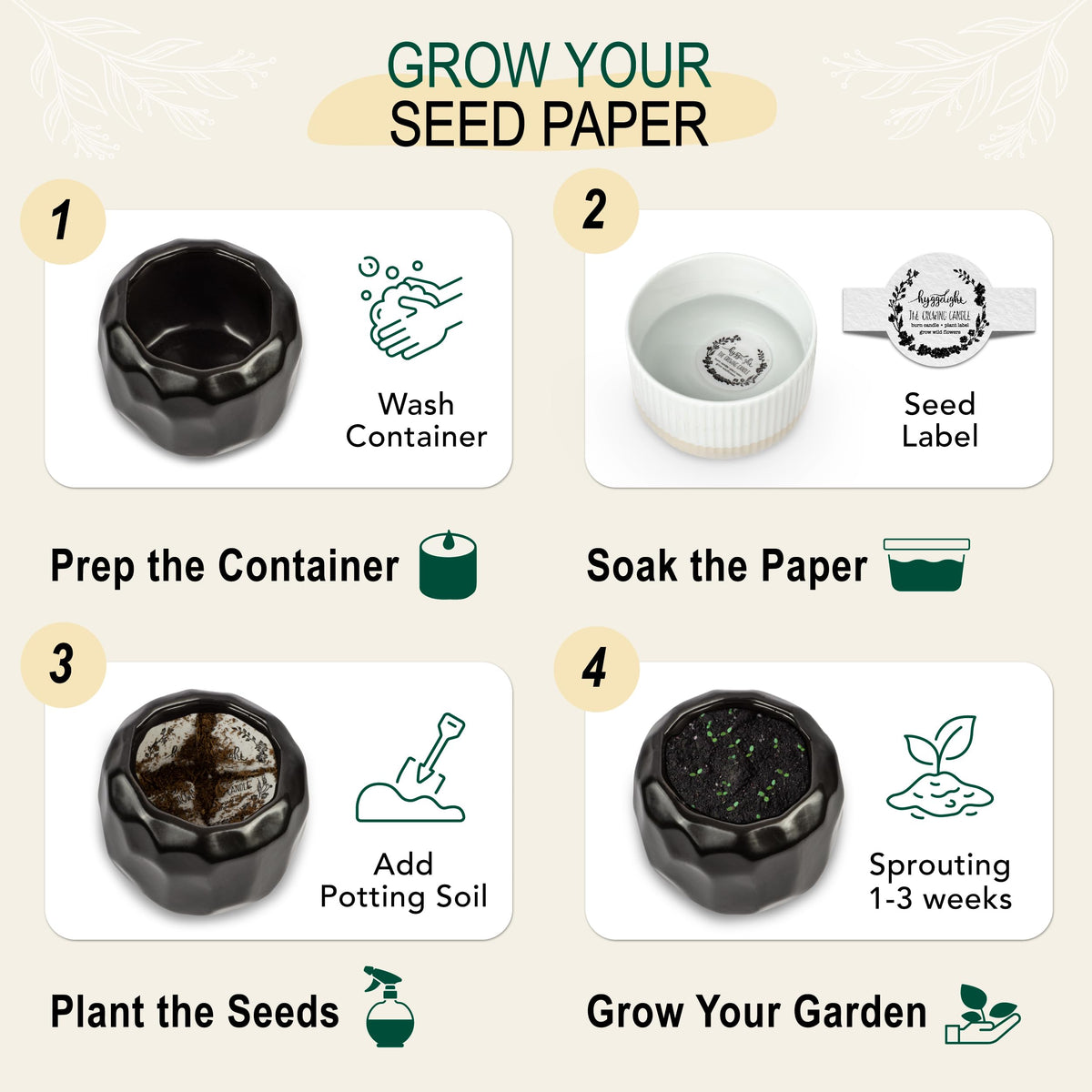 The Growing Candle, Unscented Fragrance Free Candles, 13oz Ceramic Pot, 100% Soy, Emma