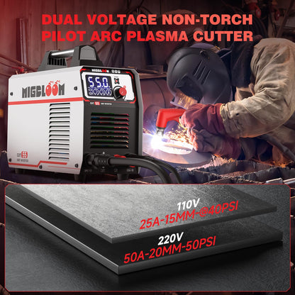 Plasma Cutter 55Amp Non Touch Pilot Arc Non-High Frequency,Non-Touch Dual Voltage 110V/220V Plasma Cutting Machine with LCD Screen IGBT Inverter 3/4'' Max Cut, Post Flow Mesh Cut 2T/4T