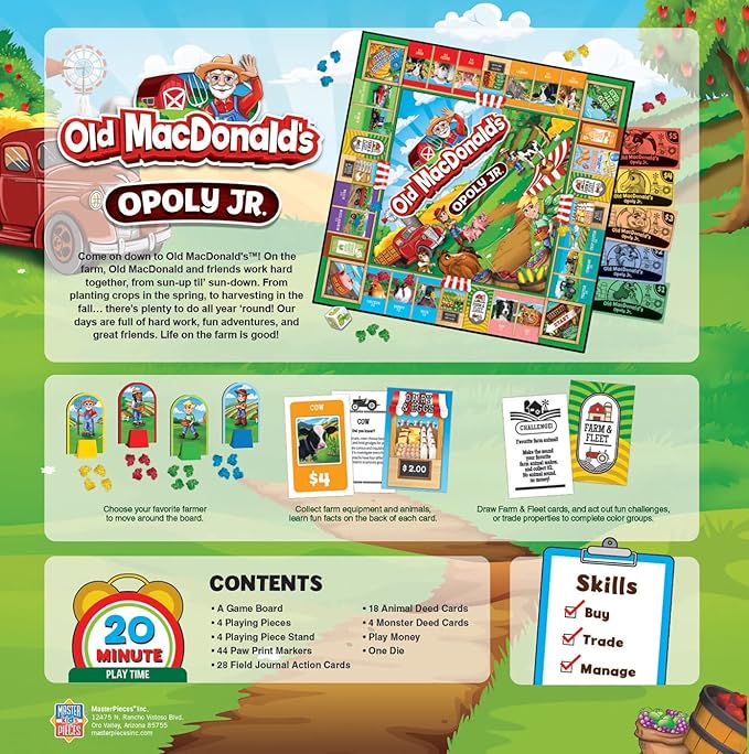 MasterPieces Kids &amp Family Board Games - Old MacDonald's Farm Opoly Jr. - Officially Licensed Board Games for Kids &amp Family