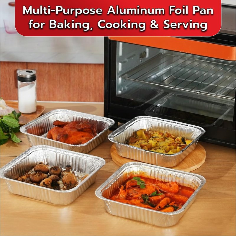 Inaloon 8x8 Aluminium Foil Pans – 30 Pack Disposable Aluminium Pans for Baking, Roasting, Cooking, Meal Prep & Food Storage