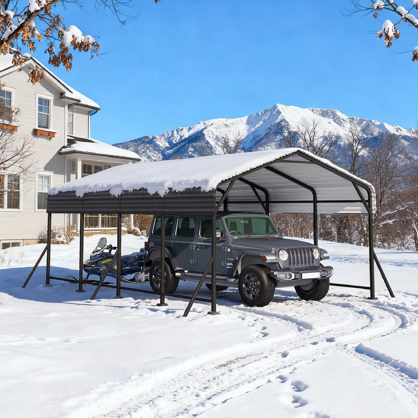 EROMMY 12' x 20' Heavy Duty Metal Carport with Galvanized Steel Roof & Base for All-Weather Protection, Outdoor Carport Garage, Versatile for Car, Boat, Tractor, and Party Use, Dark Gray