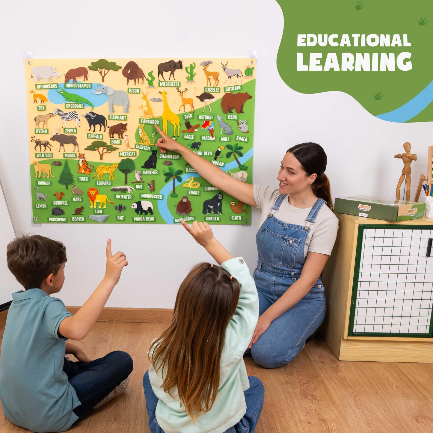 BONNYCO Felt Board for Toddlers with 116 Jungle Animals Figures. Montessori and Sensory Toys, Birthday Gifts for Kids 3-8 Years Old. Educational Games Learning Activities Christmas