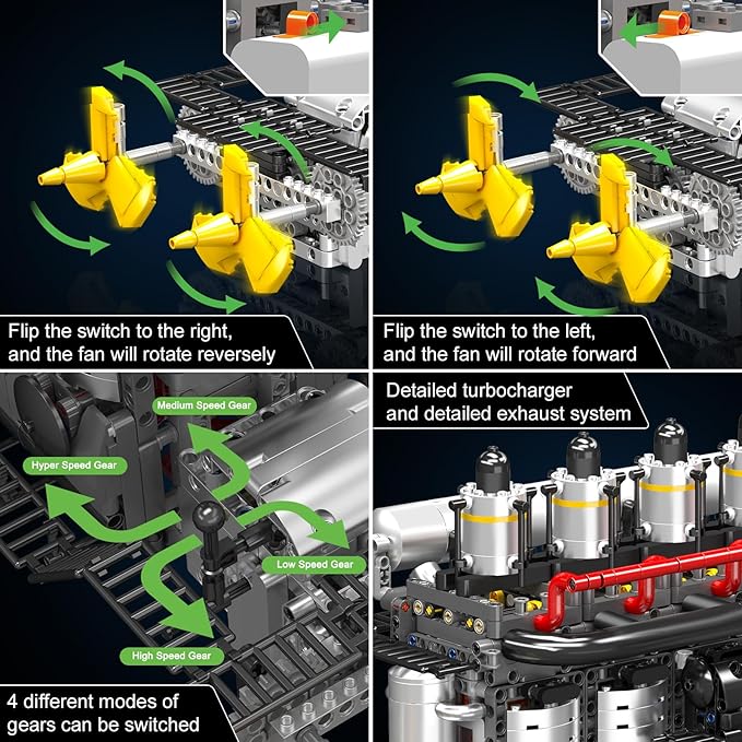 Mould King 10209 Aircraft Carrier Engine Building Sets Intelligent Chip Drive Engine Model Kit That Runs Build Your Own STEM Model Engine Gift for Age 14+/Adult Collections Enthusiasts (3222+ PCS)