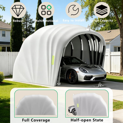 Retractable Foldable Carport, 19.35 x 8.8 ft Stainless Steel Portable Car Garage, All-Weather Collapsible Car Shelter with Ground Lock, Heavy Duty Car Canopy Tent for SUV, Grey (5.9M, Stainless Steel)