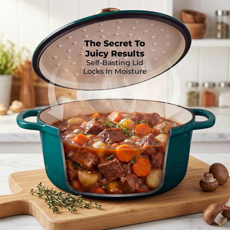 Zulay Kitchen 6.4 Quart Enameled Cast Iron Dutch Oven Pot with Lid, Emerald
