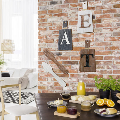 Jetec Cutting Board Eat Sign Set Hanging Art Kitchen Eat Sign Fork and Spoon Wall Decor Rustic Primitive Country Farmhouse Kitchen Decor for Home Decoration(White, Grey,brown)