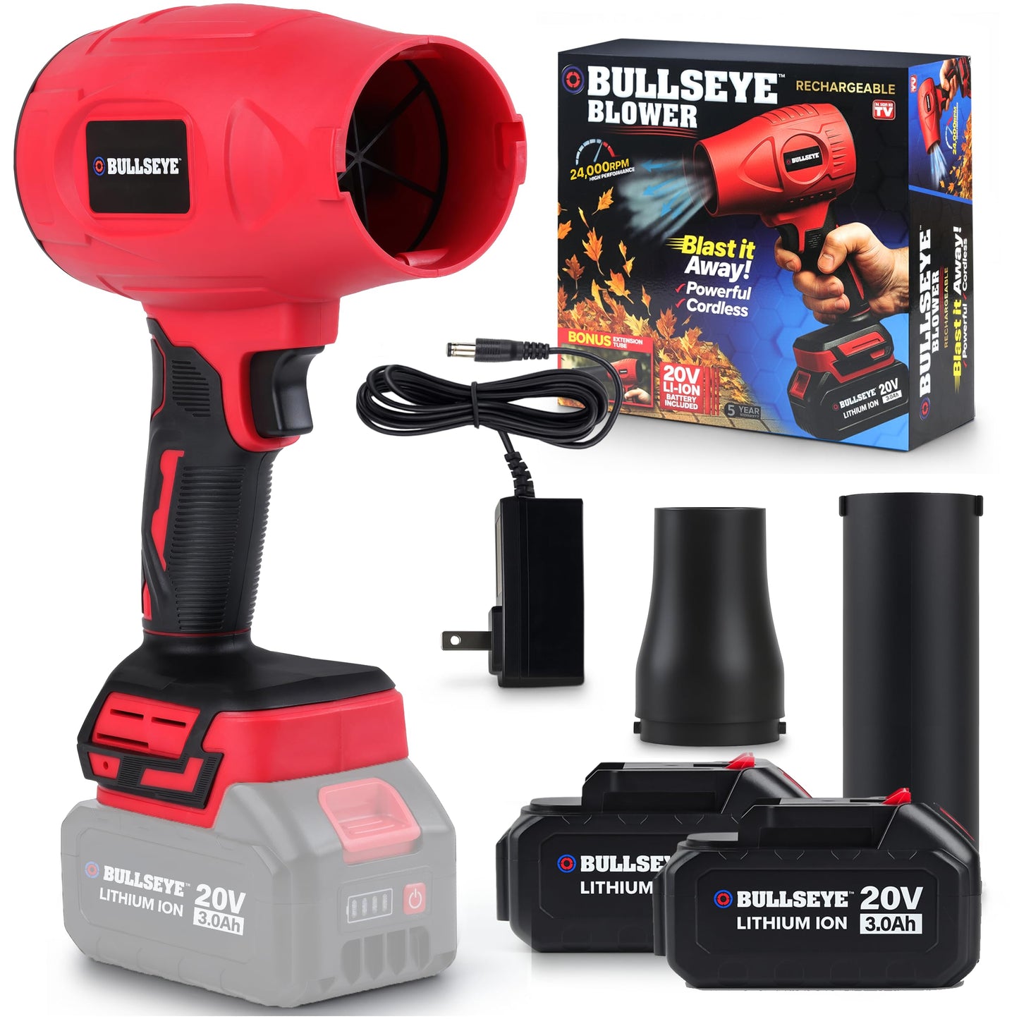 Bullseye Blower – Cordless Leaf Blower, Handheld Turbo Jet with 2 Batteries, 20V 350W Electric Air Power for Patio, Garage Cleaning and Car Drying – As Seen on TV
