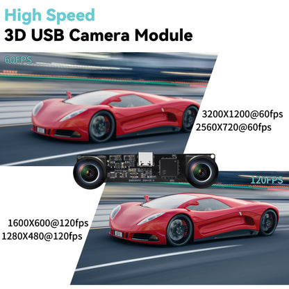 MMlove USB Stereo Camera Module 1200P 60FPS Global Shutter USB Webcam with Synchronous Dual Lens,600P 120FPS High Speed 3D Webcam 112° Wide Angle Lightburn Camera for VR,PC/Laptop/Raspberry Pi