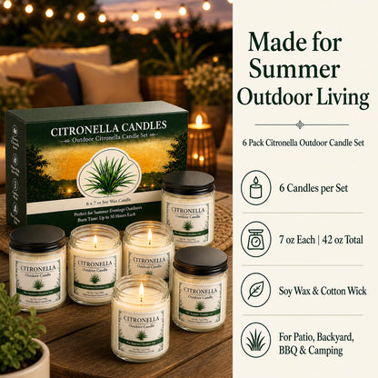 Citronella Candles Outdoor - 6 Pack Soy Wax Citronella Candles, 42 oz 300 Hours Total Outdoor Candle Set for Patio Backyard, Garden, Balcony, Deck, Porch, BBQ, Camping & Summer Parties