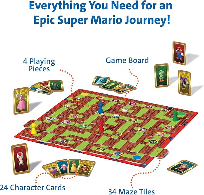 Ravensburger Super Mario Labyrinth Board Game - A Strategic Maze Challenge for Family Nights - Great Birthday Gift - 2-4 Players - Kids Ages 7-10 and Older