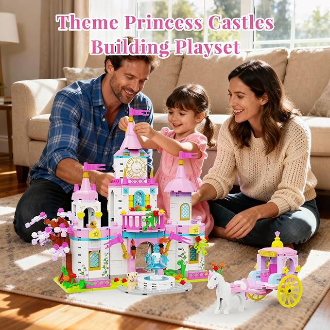Princess Castle Building Blocks Set for Girls 6+ 634PCS Fairy Tale Dream Castle with Rotating Fountain &amp Movable Carriage Compatible with Lego Friends Gift for Kids Girls Princess Lovers