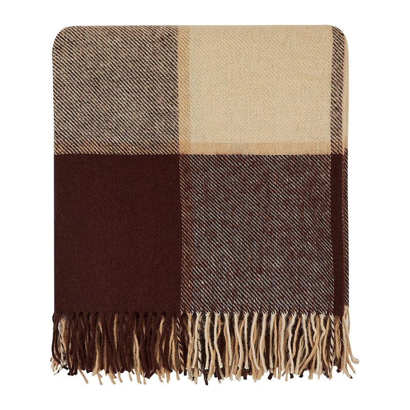 Cozy Blankets - New Zealand Virgin Wool Throw Blanket, Indoor and Outdoor Blankets and Throws, Comfortable Soft Blanket with Fringes and Tartan Pattern, 67 x 79 in, Queen Size, Brown
