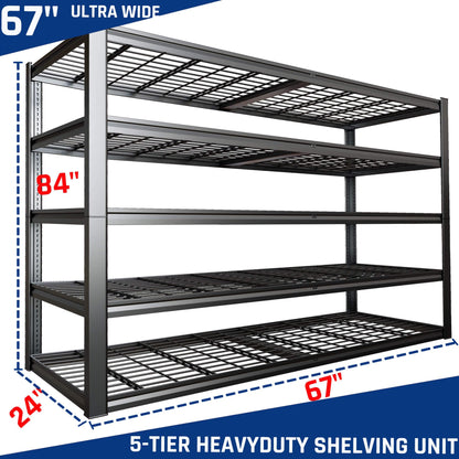 PMKES 67" W Garage Shelving Heavy Duty, 67" W x 24" D x 84" H, Adjustable 5 Tier Metal Shelves, Commercial Metal Shelf Rack, Industrial Shelving