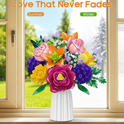 zinat Flower Building Blocks Set 933PCS Aesthetic Botanical Construction Kit DIY Artificial Flower Decor Home Desk Decor Elegant Home Display for Women and Girls Ages 8+