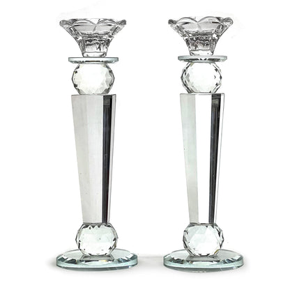 Allgala Set of 2 Crystal Glass Made Reverse Tapered Pillar and Hand Crafted Ball Candlesticks-10-HD89152