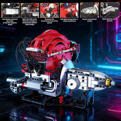 L4 Engine Building SetVisible 4-Cylinder Engine Model Kit that Run with App Control &amp Light and Motor STEM Mechanical Engineering Toy for Adults Ideal Gift &amp Display for Home and Office