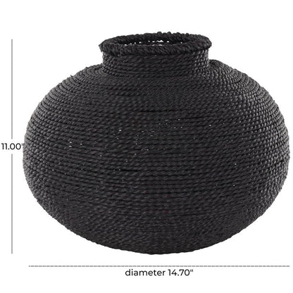 Deco 79 Metal Handmade Decorative Vase Wrapped Pot Centerpiece Vase, Flower Vase for Home Decoration 15" x 15" x 11", Black