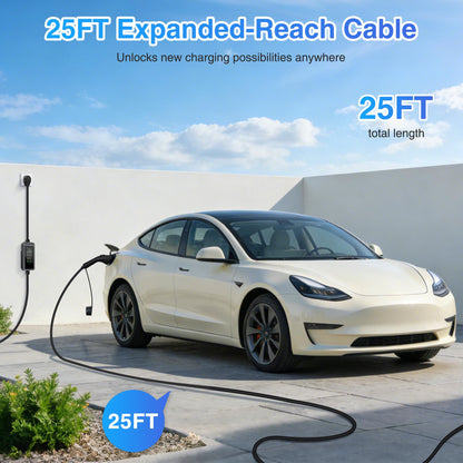 BETUMODA Level 2 EV Charger, 25ft,110V-240V, Portable Charger for Home/Outdoor,NEMA14-50 Plug and NEMA 5-15 Adapter Compatible with All J1772 Electric Cars/PHEV (Tesla Need Adapter) (40, Amps)