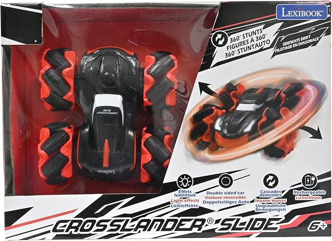 LEXiBOOK Crosslander® Slide Remote Control car up to 12km/h 4 Wheel Drive Reversible Crazy 360° Stunts Light Effects Rechargeable RC58