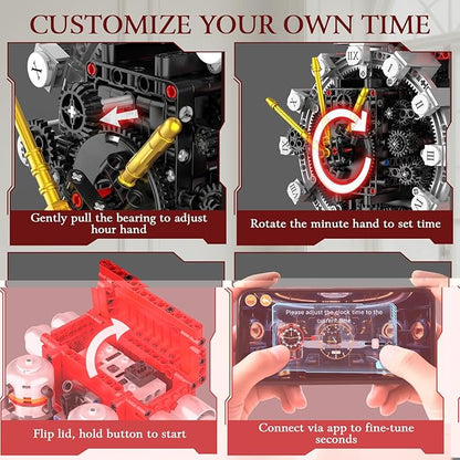Mould King Cyberpunk Clock Building Blocks Set 10187 1601 PCS App-Controlled Engine Clock Model with Battery &amp Motor Functional Desk Clock for Adults Age 14+