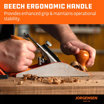 JORGENSEN No.4 10" Wood Plane , Hand Plane for Woodworking, Professional Smoothing Plane for Trimming, Craft - Hand Plane with Ductile Iron Body, Adjustable Cutting Depth