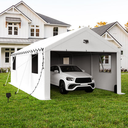 Benass 13x25 FT Heavy Duty Carport Canopy, Drive-Through Portable Garage with Roll-up Doors, Screened Windows, Removable Sidewalls, All-Weather Waterproof Shelter for SUV, Boat & Outdoor Storage