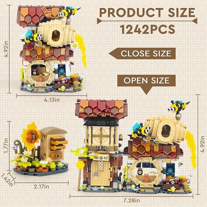 HIGH GODO Honey Workshop Mini Building Set MOC Street View Simulation Architecture Toy Collectible Gifts for Adults Teens Ages 14+ NOT Compatible with Classic Bricks (1242 PCS)