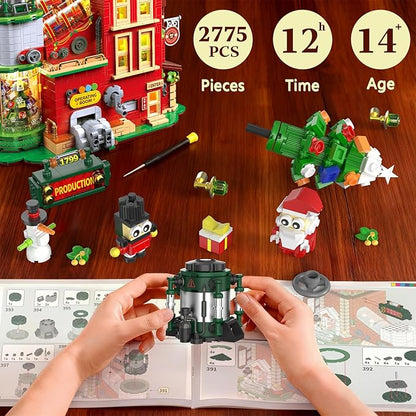 Christmas Factory Building Blocks Set 2775PCS Light-Up DIY Holiday House Construction Toy for Adults Teens Boys &amp Girls Collectible Christmas Village Display Model Holiday Décor &amp Gift Id