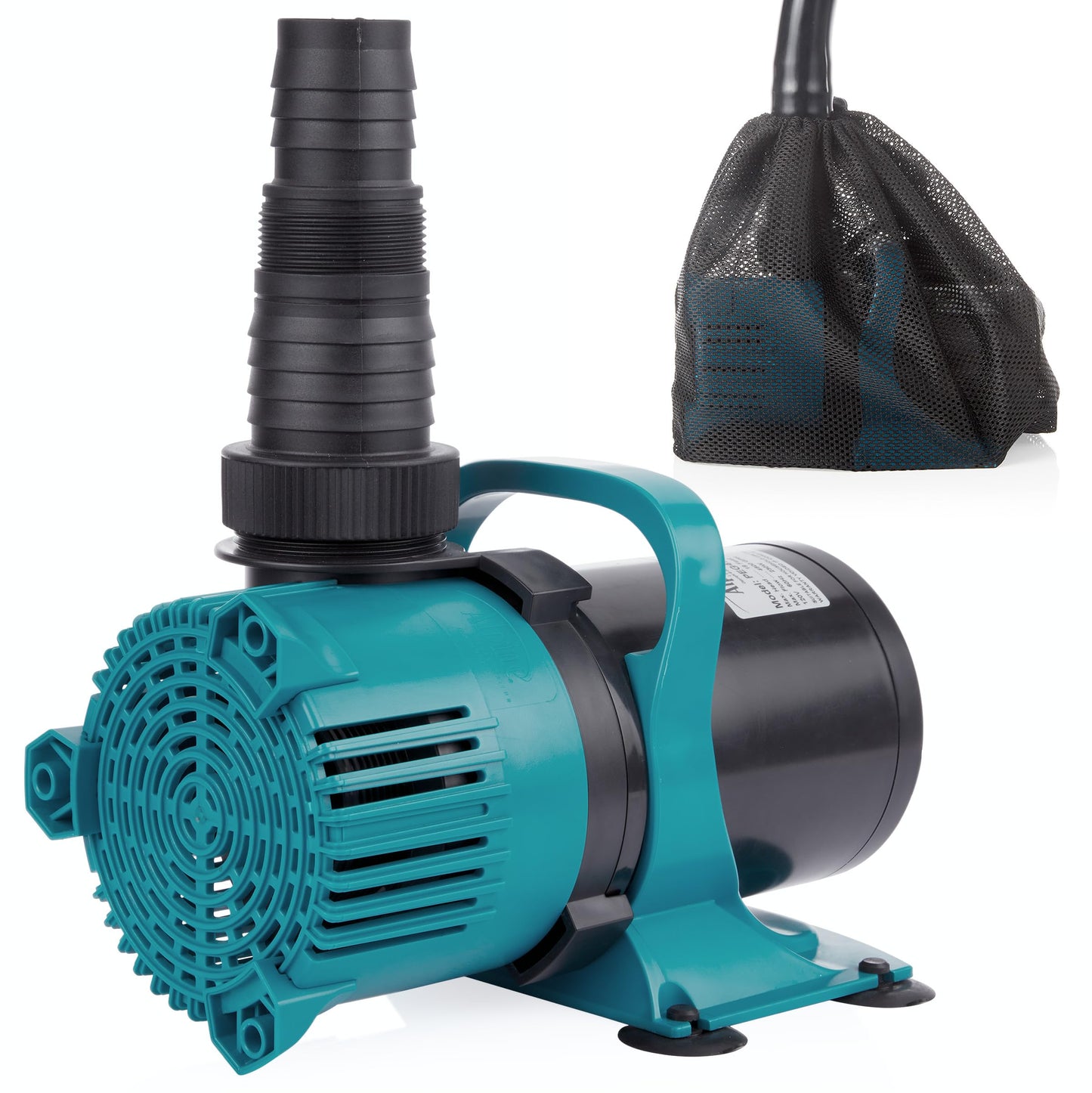 Alpine Corporation 4700 GPH Vortex Submersible Water Pump with 20 Ft Cord for Ponds, Fountains and Water Circulations, Quiet Operation Vertical/Horizontal, 18.5 Ft Lift 216 Watts, Black/Teal