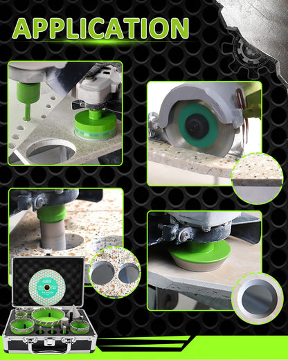FACHLICH Tile Hole Saw Kit - 14pcs Diamond Hole Saw (6/6/8/20/25/35/50/65/100mm) with Finger Bit and Chamfer Bit, Tile Drill Bits for Porcelain Ceramic Marble Brick Granite,5/8"-11 Thread