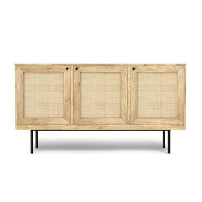 SIMPLIHOME Reeves 57 inch x 18 inch Rectangle Contemporary Modern Sideboard Buffet in Natural for The Dining Room and Kitchen