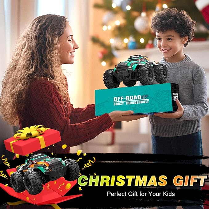 BLUEJAY Remote Control Car 1:16 All Terrain High Speed RC Cars Truck for Boy Rechargeable Monster RC Truck with Cool LED Lights &amp Spray RC Cars Toys Gifts for Adults Kids Boys Girls 4-7 8-12