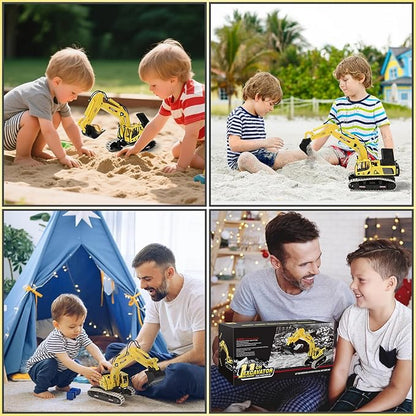 kolegend Remote Control Excavator Toy 16 Inch 11 Channel RC Construction Vehicles Hydraulic Haulers Digger Toys Gift for 6+ Years Old Kids Boys