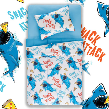 SLEEP ZONE Jersey Knit 2-Piece Twin Size Comforter Set, Blue Shark Design for Boys, Skin-Friendly and Breathable, Super Soft, Durable, Comfortable Kids Bedding Set（Sharks, Twin）