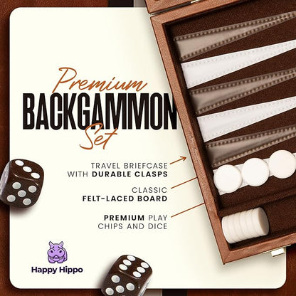Backgammon Board Game Deluxe Leather Like Case Felt Interior Brown Classic Backgammon Game Popular Board Game Board Games (Large (18))