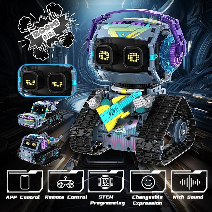 STEM Robot Building Kit 3 in1 Remote &amp App-Controlled Robotic Toys Robot Building Blocks Set with LED Eyes &amp Sound Christmas Birthday Gifts for Boys Girls Age 6 7 8 9 10 11 12+ Year Old (43
