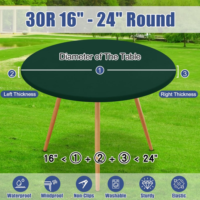 Moosfor Round Spandex Tablecloth, Elastic Fitted Waterproof Tablecloths for 18"-24" Tables, Stretch Washable Picnic Table Cover for Camping, Dining, Indoor and Outdoor, Hunter Green