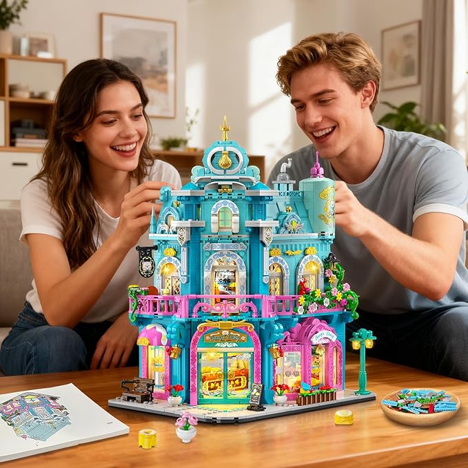 Castle Dairy Bakery Store Building Set with Light Easter 1689 PCS City House Building Block Toy with Milk Cake Bread Home Decor Construction Model Kit for Adults Kids Boys Girls Ages 12+