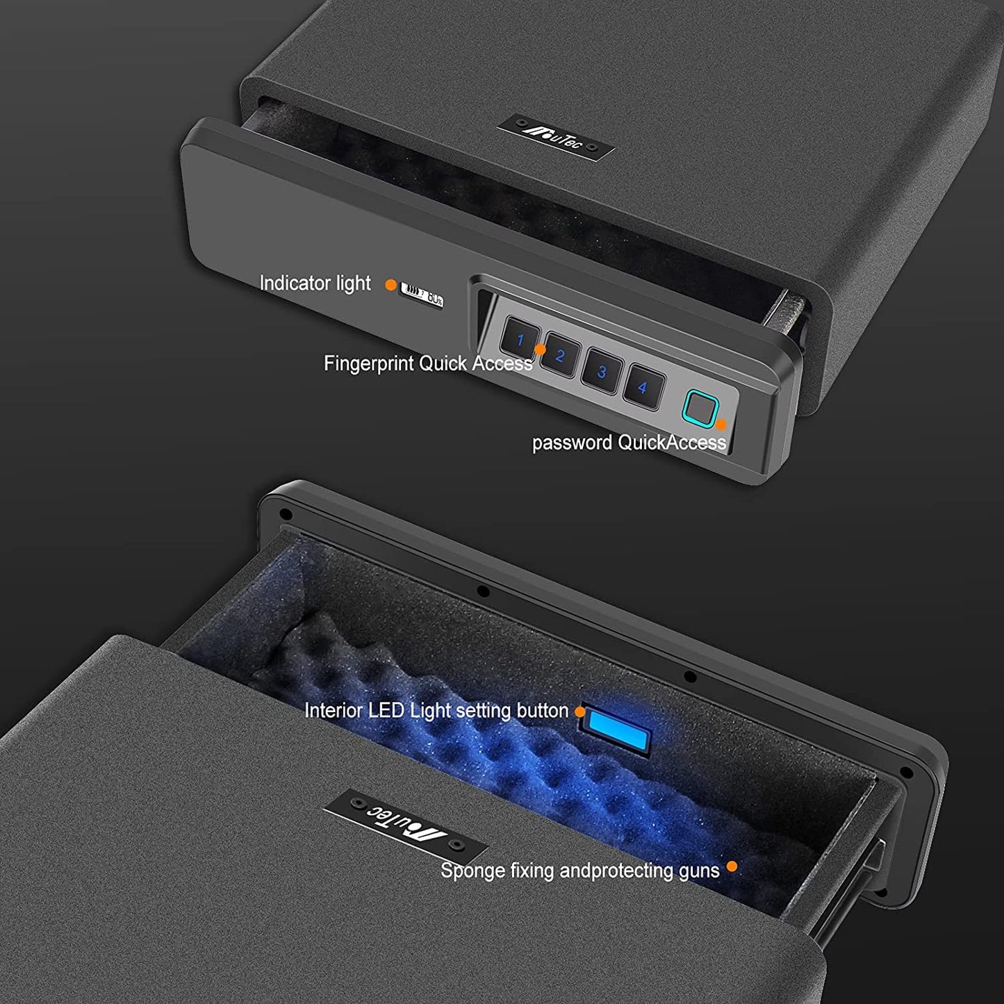 Biometric Fingerprint safe, Slide-Away Handgun Safe for Two Pistols Storage Drawer Safe for Home and Vehicle (Biometric Safe)