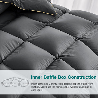 KAKABELL Goose Down Feathers Fiber Comforter Queen Size Noiseless Duvet Insert with Premium Egyptian Cotton Blend Cover Medium Warm Soft Down Feathers Comforter 90x90 Inches