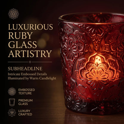 12 Pack Mandala Embossed Glass Candle Holders – Votive Tealight Holders with Patent Design, Decorative Embossed Glass Cups for Wedding Centerpieces, Parties, and Home Décor (Crimson Glow)