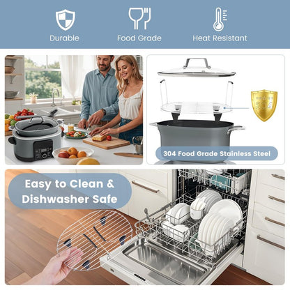 Fondpen Roast and Steamer Rack Compatible with Ninja Foodi Possible Cooker Pro 8.5 Quart MC1000, MC1001, MC1010 Slow Cooker Crock, Stainless Steel Crock Pot Accessories with Silicone Protected Feet Handles