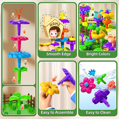 145 Pcs Toys for 3 Year Old GirlToddler Gardening Set Flower Garden Toy Girls Building Sets Best Educational Learning Fine DIY Crafts Stem Construction Stacking Kitfor 3 4 5 6 7 Years Kids