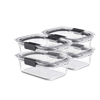 Rubbermaid Brilliance Glass Food Storage Containers, 8 Cup, Set of 2, BPA-Free, Leak-Proof, Clear