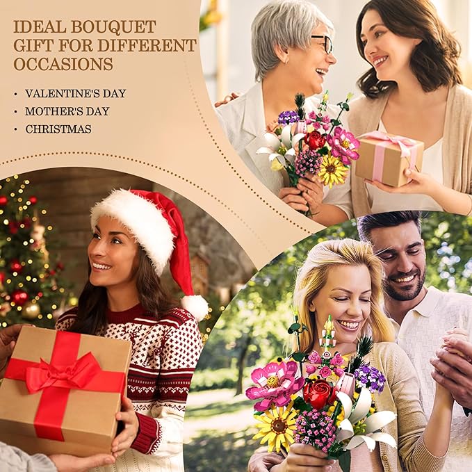 Utbttor Flowers Bouquet Building Set Flower Botanical Collection Building Kit Toys Office Home Decoration Valentine Day Birthday Mother's Day for Him and Her Kids Adults(No Vase)-699Pcs