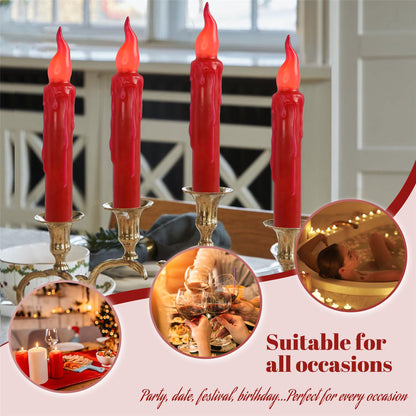Gedengni Red Candlesticks Flameless Taper Candle, 4pcs Short LED Tapered Candles Remote Dipped Candle 6inch Battery Chandelier for Enchanting Christmas Harry Potter Inspired Vigils,R