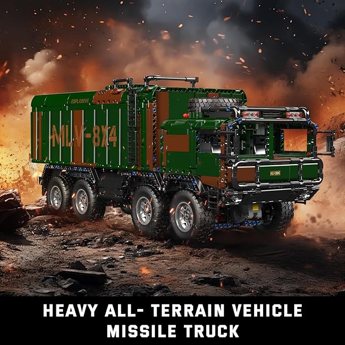 Mould King 20045 Military Vehicles Building Blocks Set RC Heavy All-Terrain Vehicle Box-Style 8X4 Missile Army Truck with 4 Motors Gift for Age 14+/Adult Collections Enthusiasts(4854+ Pieces)